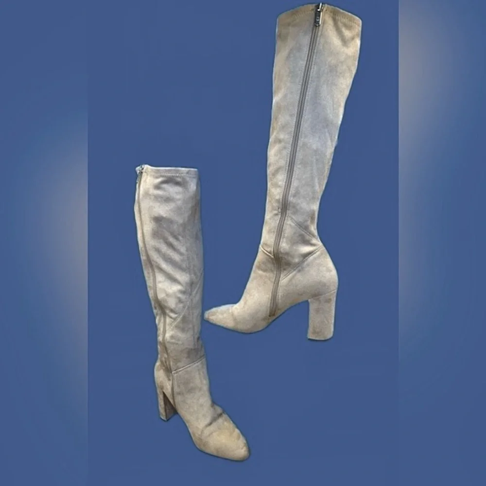 Franco Sarto Gray Faux Suede Flavia Over the Knee Boots w/ Chunky 3” Heel 7 1/2M